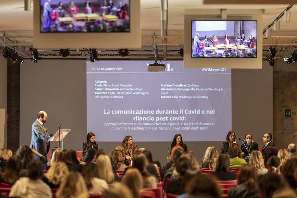 In questa foto gli esperti della stampa di settore impegnati in un panel relatori durante la quarta edizione del Wedding Industry Meeting 2021