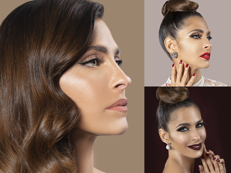 In questa foto tre immagini di Ariadna Romero truccata da Orazio Tomarchio con i prodotti della nuova collezione make-up sposa Eternité
