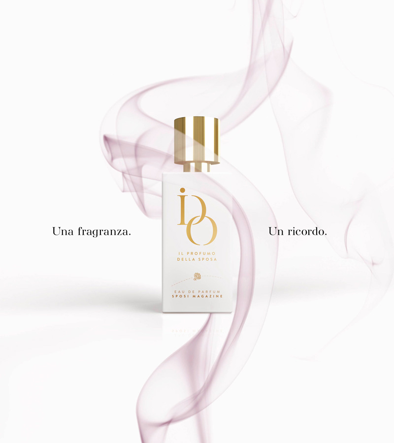 In questa immagine la pubblicità di I Do, il profumo della sposa. Un eau de parfum 100% Made in Italy, a base di neroli e gelsomino