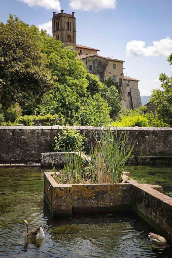 In questa foto la Peschiera e sullo sfondo uno scorcio del borgo di Santa Fiora 