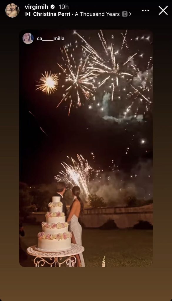 In questa foto il taglio della torta con i fuochi d'artificio di Virginia Mihajlovic e Alessandro Vogliacco