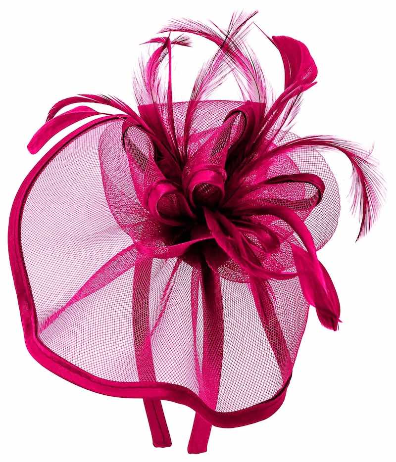 In questa foto un fascinator di Bijou Brigitte di colore fucsia