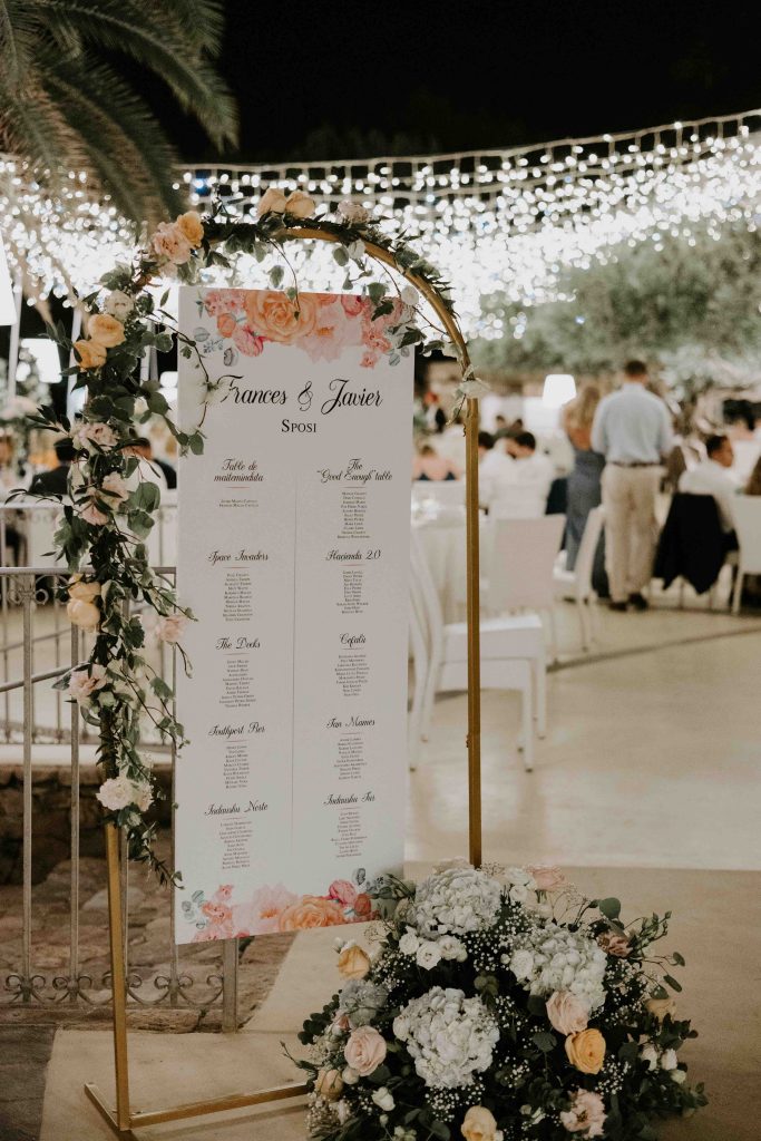 In questa immagine il tableau de mariage realizzato da Simona Filastò Wedding Planner