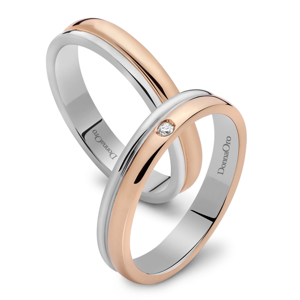 In questa immagine due fedi silver e rose gold con brillanti o lisce.